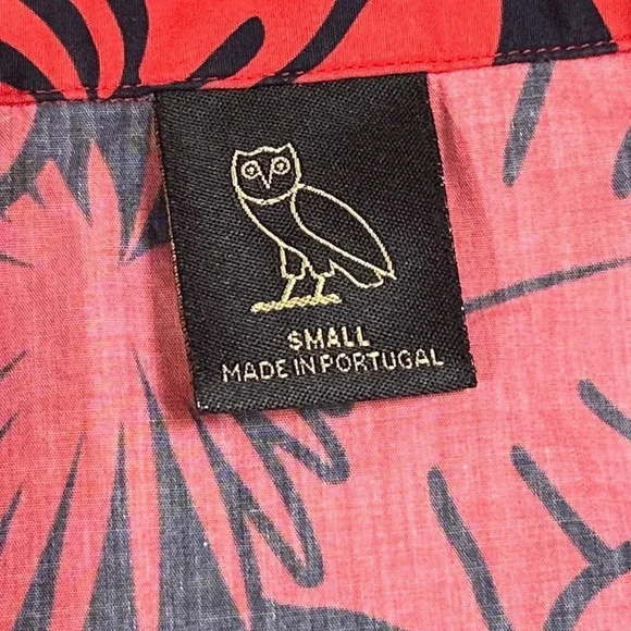 OVO October's Very Own Spellout Floral Red Hawaiian Button S/S Shirt Mens Small - Picture 5 of 8